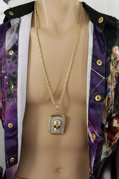 Silver Gold Metal Chain Big 3D Skeleton Skull Pendant Long Necklace New Men Fashion Accessories