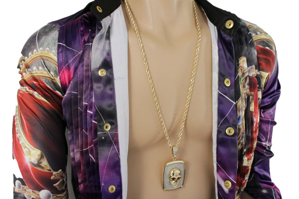 Silver Gold Metal Chain Big 3D Skeleton Skull Pendant Long Necklace New Men Fashion Accessories