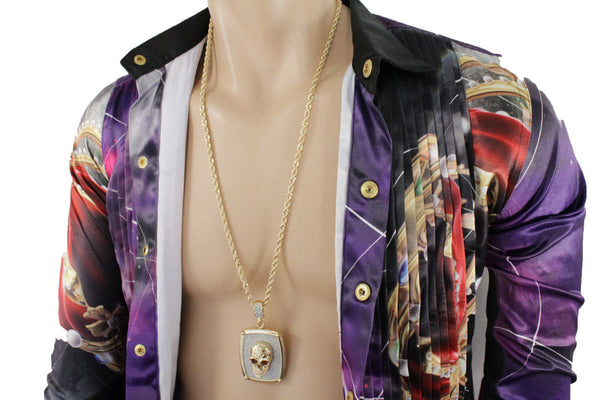 Silver Gold Metal Chain Big 3D Skeleton Skull Pendant Long Necklace New Men Fashion Accessories