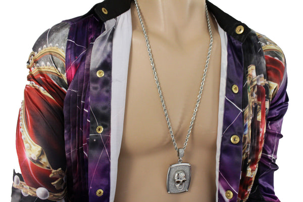 Silver Gold Metal Chain Big 3D Skeleton Skull Pendant Long Necklace New Men Fashion Accessories