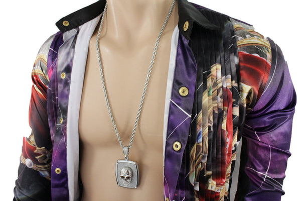Silver Gold Metal Chain Big 3D Skeleton Skull Pendant Long Necklace New Men Fashion Accessories