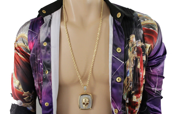 Silver Gold Metal Chain Big 3D Skeleton Skull Pendant Long Necklace New Men Fashion Accessories