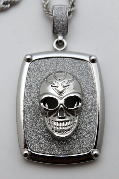 Silver Gold Metal Chain Big 3D Skeleton Skull Pendant Long Necklace New Men Fashion Accessories