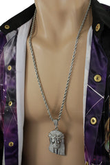 Jesus Christ Head Portrait Religious Pendant Long Metal Chain Necklace