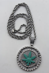 Silver Gold Metal Chains Long Necklace Weed Leaf Marijuana Pendant Men