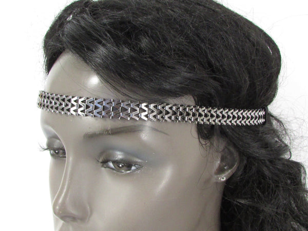 Silver Gold Metal Head Chain Links Forehead Black Elastic Band Women Fashion Jewelry Hair Accessories