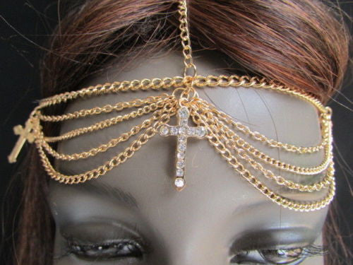 Silver Gold Metal Head Chain Multi Cross Hair Piece Jewelry Wedding Pa alwaystyle4you