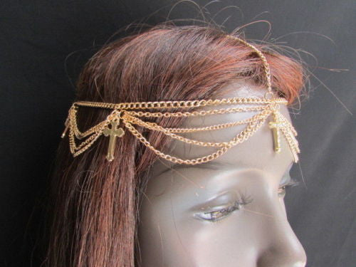 Silver Gold Metal Head Chain Multi Cross Hair Piece Jewelry Women Fashion Wedding Party Beach Accessories