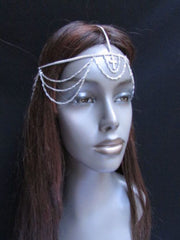 Silver Gold Metal Head Chain Multi Wave Hair Piece Cross Rhinestone