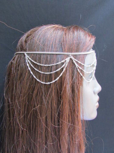 Silver Gold Metal Head Chain Multi Wave Hair Piece Cross Rhinestone New Women Accessories