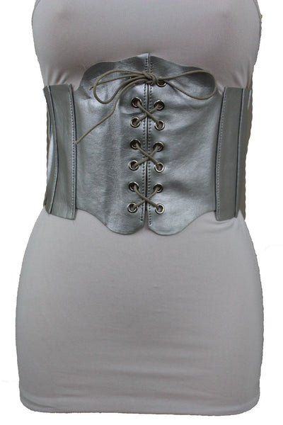 Silver Gunmetal Red Purple Faux Leather Wide Sexy Corset Belt Hip High Waist Women Accessories M XL