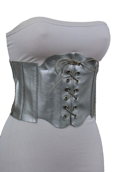 Silver Gunmetal Red Purple Faux Leather Wide Sexy Corset Belt Hip High Waist Women Accessories M XL