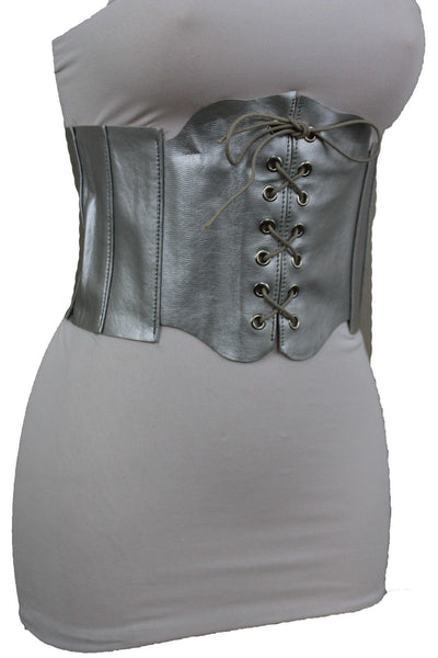 Silver Gunmetal Red Purple Faux Leather Wide Sexy Corset Belt Hip High Waist Women Accessories M XL