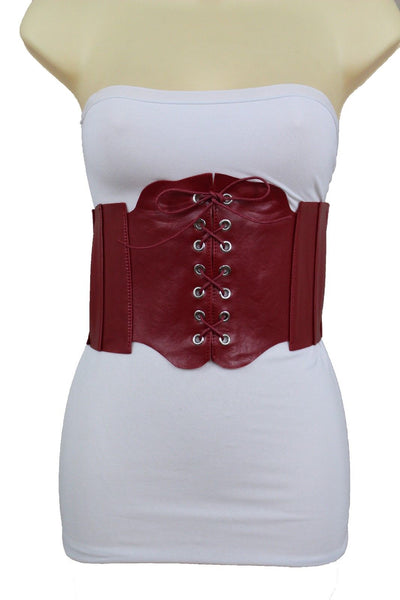 Silver Gunmetal Red Purple Faux Leather Wide Sexy Corset Belt Hip High Waist Women Accessories M XL