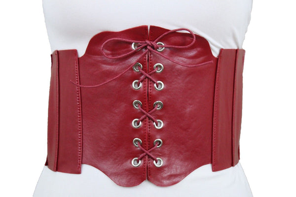 Silver Gunmetal Red Purple Faux Leather Wide Sexy Corset Belt Hip High Waist Women Accessories M XL