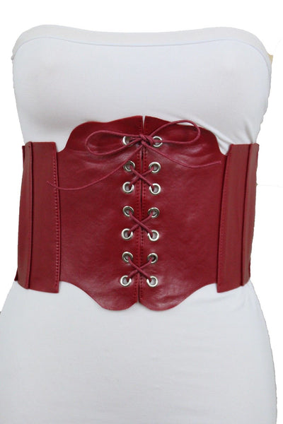 Silver Gunmetal Red Purple Faux Leather Wide Sexy Corset Belt Hip High Waist Women Accessories M XL
