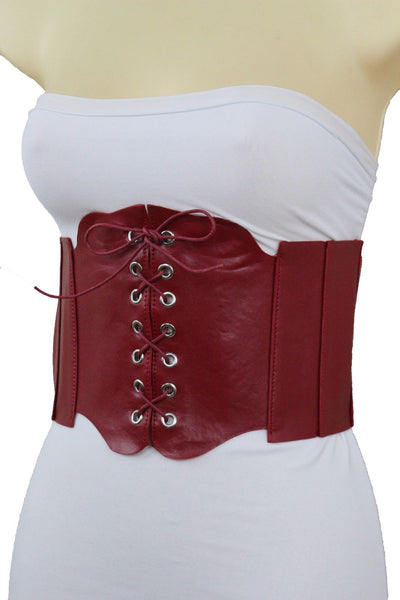 Silver Gunmetal Red Purple Faux Leather Wide Sexy Corset Belt Hip High Waist Women Accessories M XL