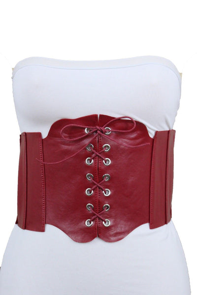Silver Gunmetal Red Purple Faux Leather Wide Sexy Corset Belt Hip High Waist Women Accessories M XL