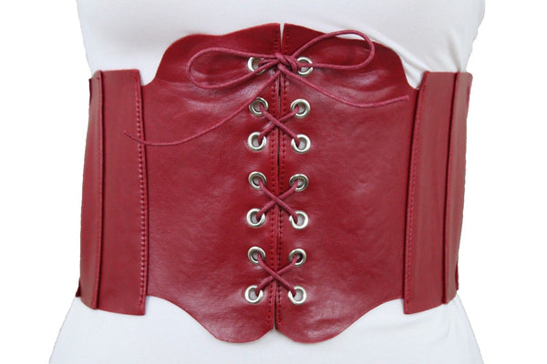 Silver Gunmetal Red Purple Faux Leather Wide Sexy Corset Belt Hip High Waist Women Accessories M XL