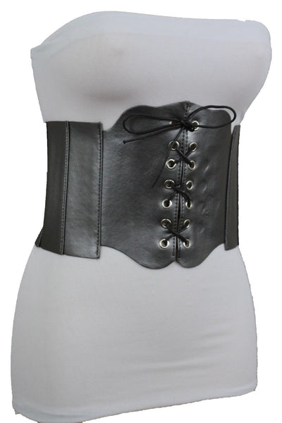 Silver Gunmetal Red Purple Faux Leather Wide Sexy Corset Belt Hip High Waist Women Accessories M XL