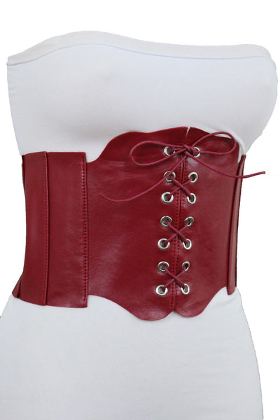 Silver Gunmetal Red Purple Faux Leather Wide Sexy Corset Belt Hip High Waist Women Accessories M XL