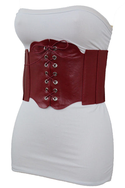 Silver Gunmetal Red Purple Faux Leather Wide Sexy Corset Belt Hip High Waist Women Accessories M XL