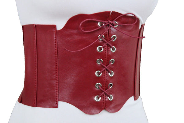 Silver Gunmetal Red Purple Faux Leather Wide Sexy Corset Belt Hip High Waist Women Accessories M XL
