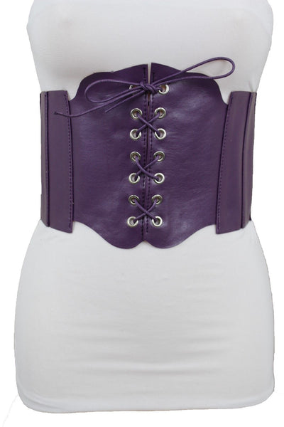 Silver Gunmetal Red Purple Faux Leather Wide Sexy Corset Belt Hip High Waist Women Accessories M XL