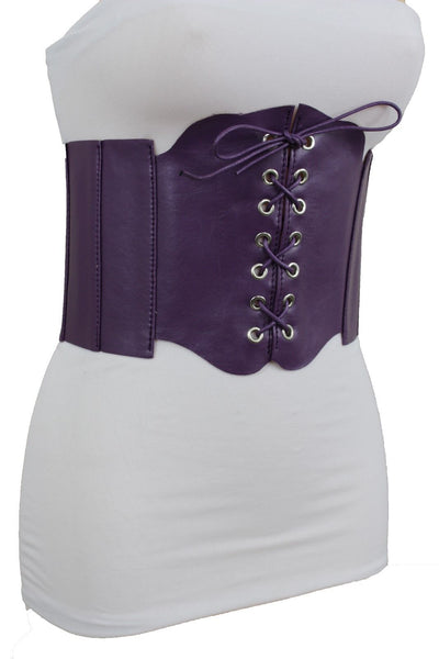 Silver Gunmetal Red Purple Faux Leather Wide Sexy Corset Belt Hip High Waist Women Accessories M XL