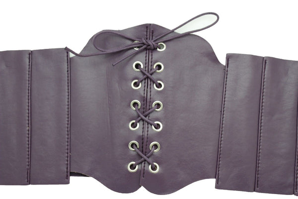 Silver Gunmetal Red Purple Faux Leather Wide Sexy Corset Belt Hip High Waist Women Accessories M XL