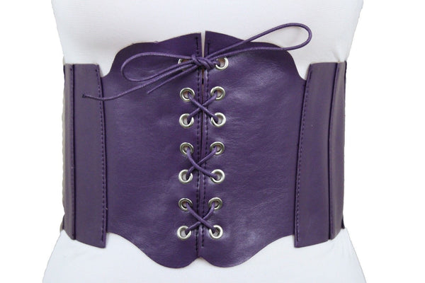 Silver Gunmetal Red Purple Faux Leather Wide Sexy Corset Belt Hip High Waist Women Accessories M XL