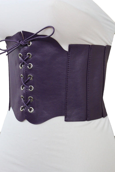 Silver Gunmetal Red Purple Faux Leather Wide Sexy Corset Belt Hip High Waist Women Accessories M XL