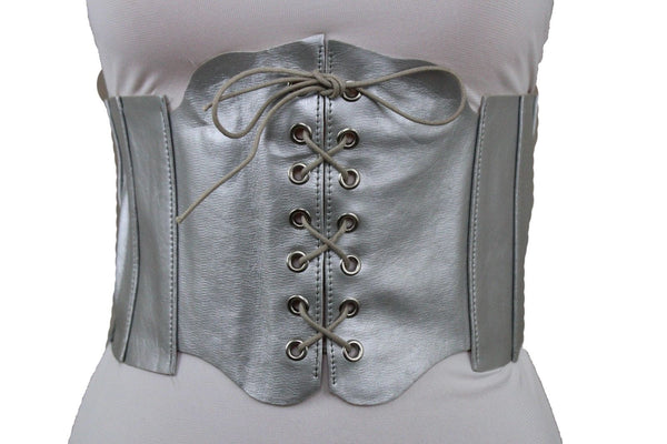 Silver Gunmetal Red Purple Faux Leather Wide Sexy Corset Belt Hip High Waist Women Accessories M XL