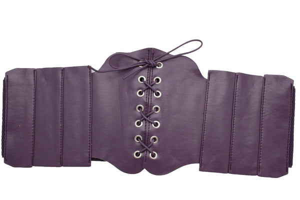 Silver Gunmetal Red Purple Faux Leather Wide Sexy Corset Belt Hip High Waist Women Accessories M XL