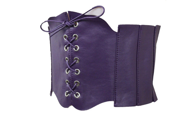 Silver Gunmetal Red Purple Faux Leather Wide Sexy Corset Belt Hip High Waist Women Accessories M XL
