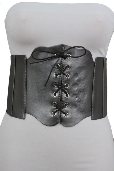 Silver Gunmetal Red Purple Faux Leather Wide Sexy Corset Belt Hip High Waist Women Accessories M XL