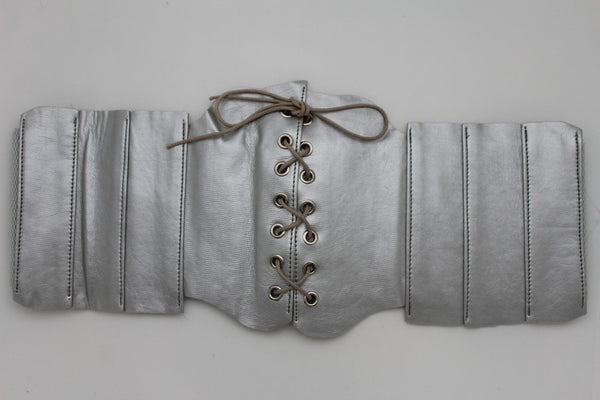 Silver Gunmetal Red Purple Faux Leather Wide Sexy Corset Belt Hip High Waist Women Accessories M XL