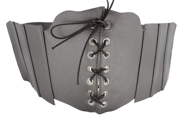 Silver Gunmetal Red Purple Faux Leather Wide Sexy Corset Belt Hip High Waist Women Accessories M XL