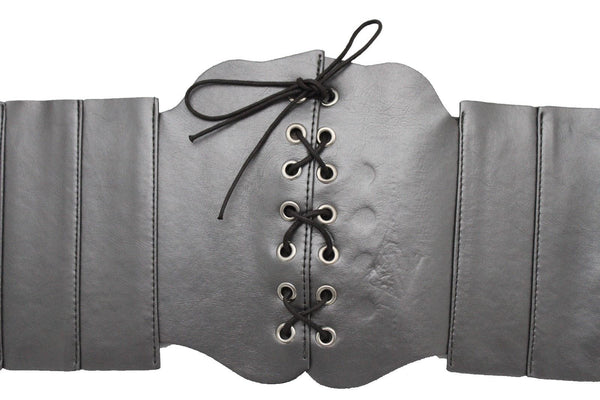 Silver Gunmetal Red Purple Faux Leather Wide Sexy Corset Belt Hip High Waist Women Accessories M XL