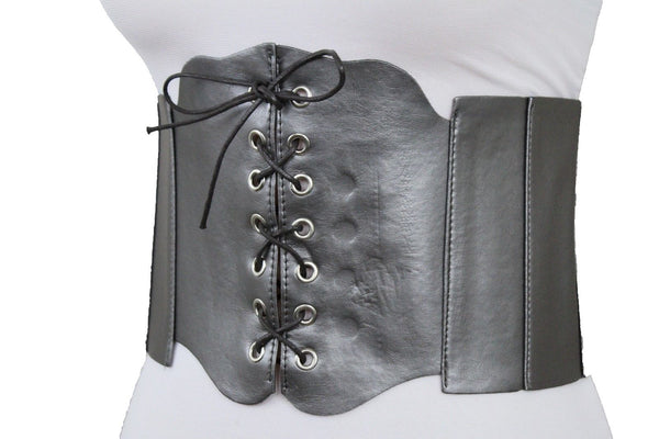 Silver Gunmetal Red Purple Faux Leather Wide Sexy Corset Belt Hip High Waist Women Accessories M XL