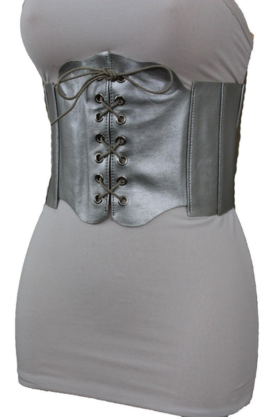 Silver Gunmetal Red Purple Faux Leather Wide Sexy Corset Belt Hip High Waist Women Accessories M XL