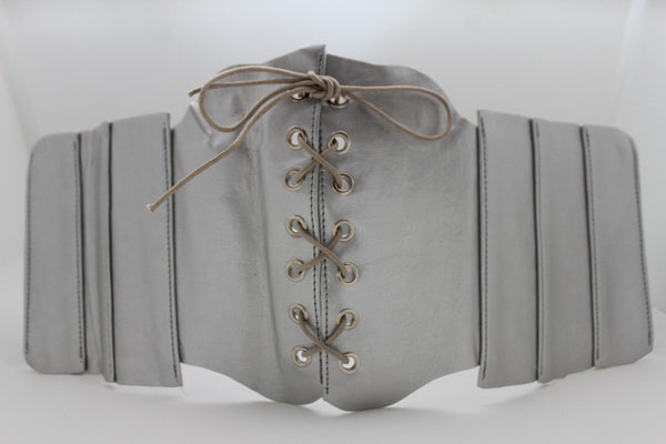 Silver Gunmetal Red Purple Faux Leather Wide Sexy Corset Belt Hip High Waist Women Accessories M XL