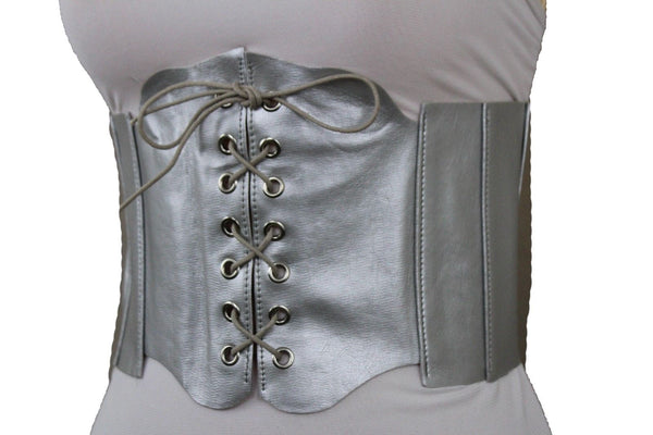 Silver Gunmetal Red Purple Faux Leather Wide Sexy Corset Belt Hip High Waist Women Accessories M XL