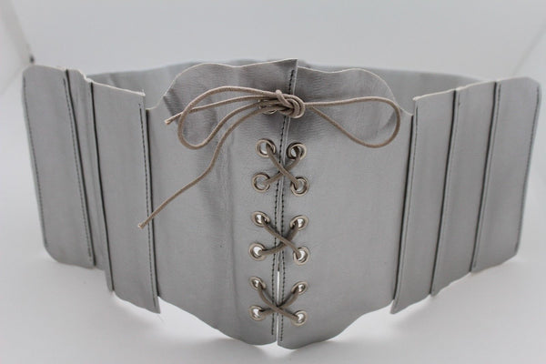 Silver Gunmetal Red Purple Faux Leather Wide Sexy Corset Belt Hip High Waist Women Accessories M XL