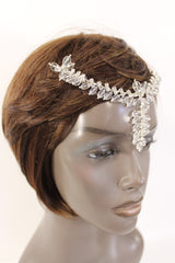 Silver Head Hair Pin Clips Big Beads Forehead Grecian Long Rhinestones Strand