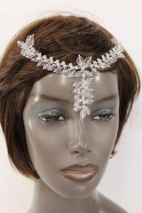 Silver Head Hair Pin Clips Big Beads Forehead Grecian Long Rhinestones Strand
