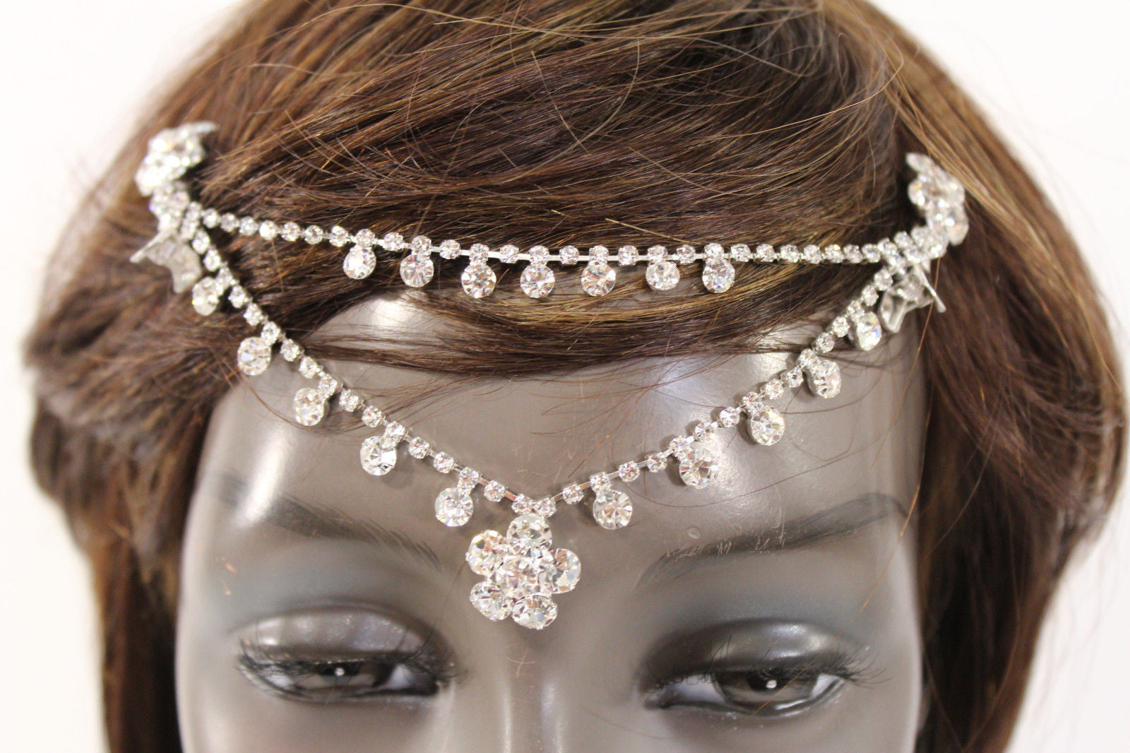 Silver Head Metal Chains Flower Beads Forehead Braids Hair Wedding alwaystyle4you