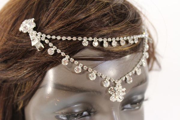 Silver Head Metal Chains Flower Beads Forehead Braids New Women Jewelry Hair Wedding Accessories