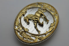 Silver Metal Belt Buckle Gold Rodeo Horse Bling Oval Shape Men Western Accessories
