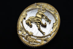 Silver Metal Belt Buckle Gold Rodeo Horse Bling Oval Shape Men Western Accessories